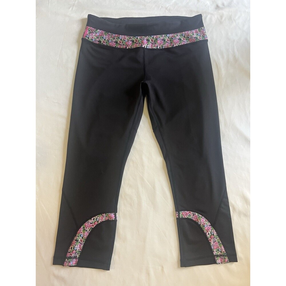 Lululemon Crop II Black Leggings Capri 4 Aesthetic Floral Core Activewear